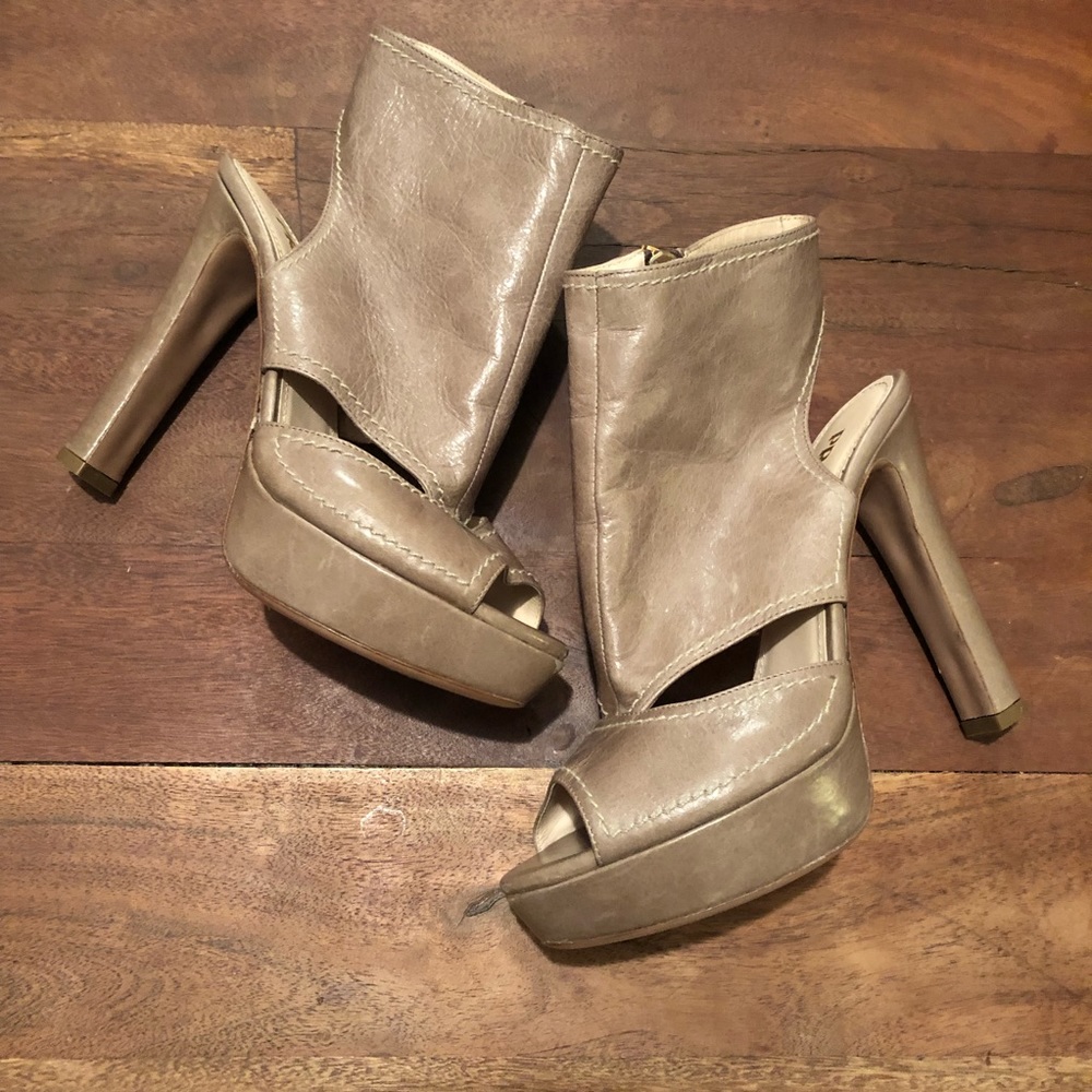 Prada Gray Ankle Wrap Cutout Heels